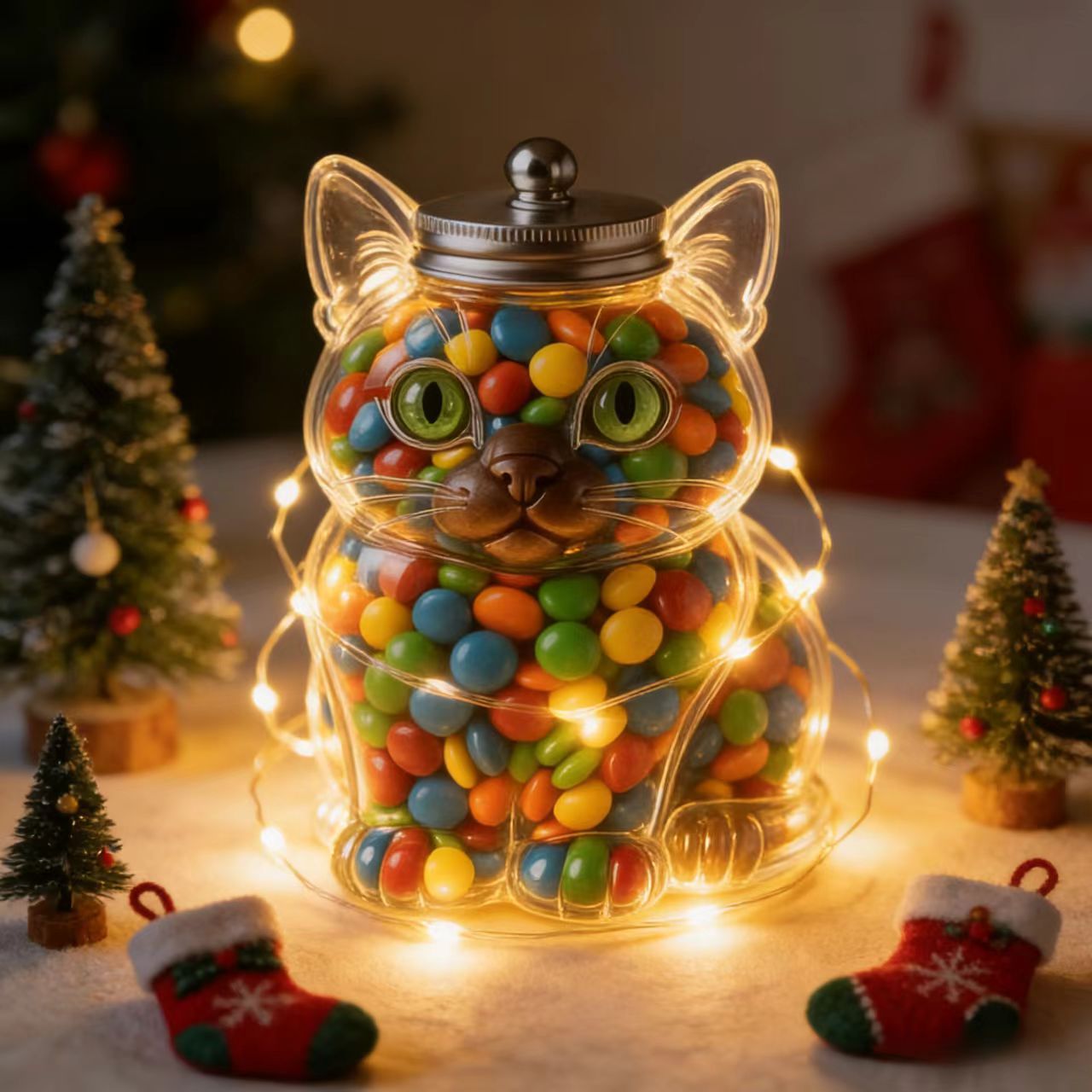 Food Snacks Candy - 귀여운 고양이 모양 유리 사탕 보관함,