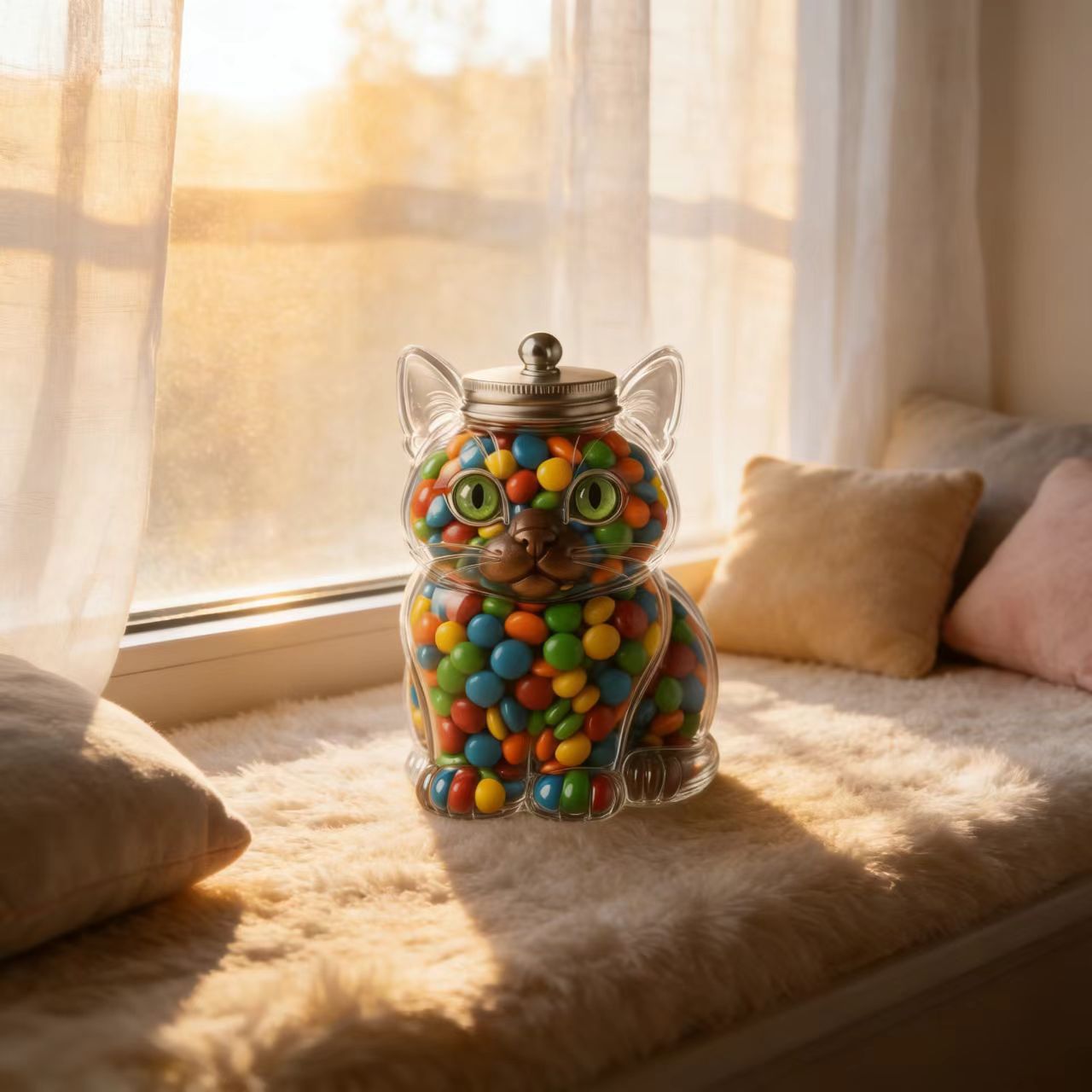 귀여운 고양이 모양 유리 사탕 보관함, 밀폐 뚜껑 포함 - Food Snacks Candy 리뷰 및 가격