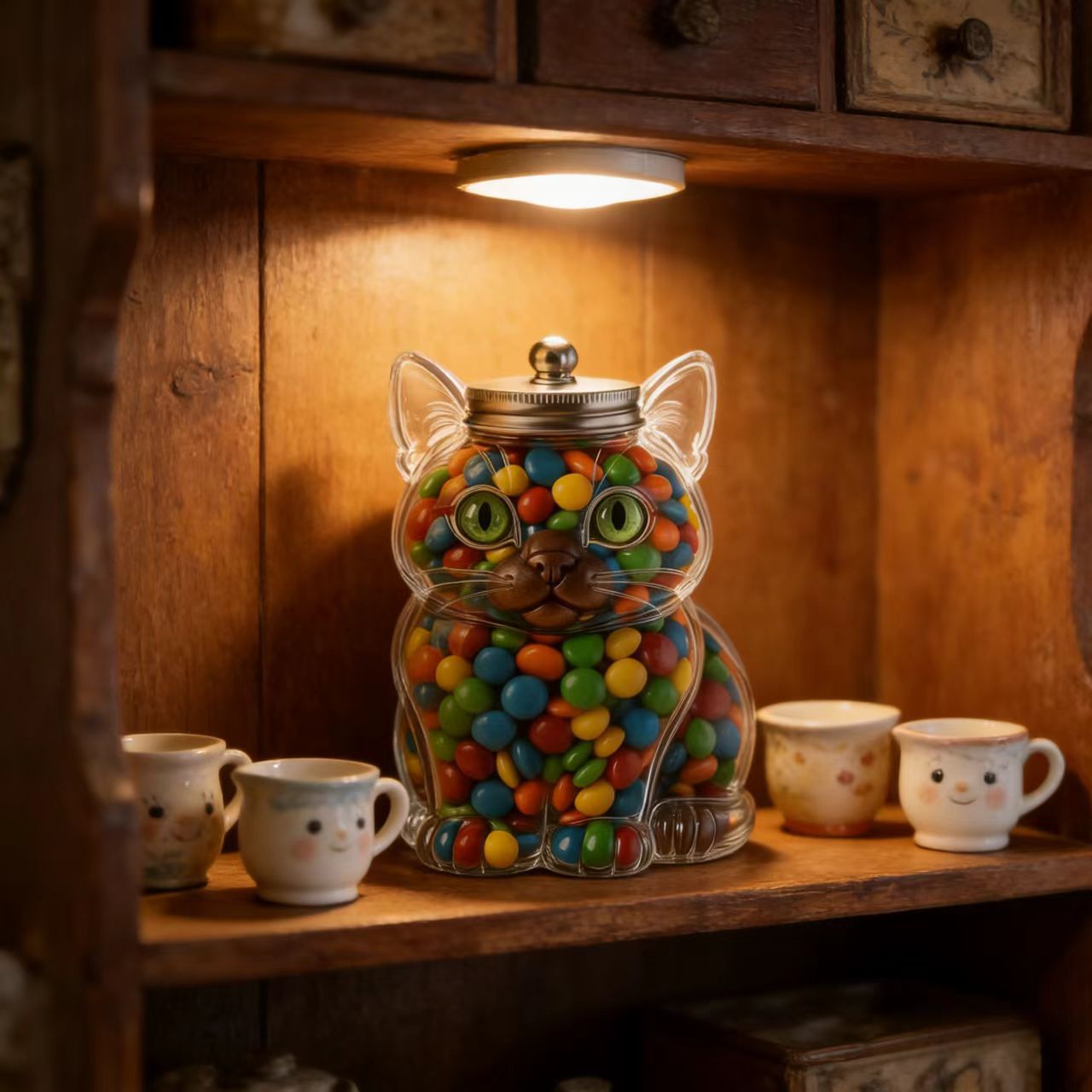 귀여운 고양이 모양 유리 사탕 보관함, 밀폐 뚜껑 포함 - Food Snacks Candy 리뷰 및 가격