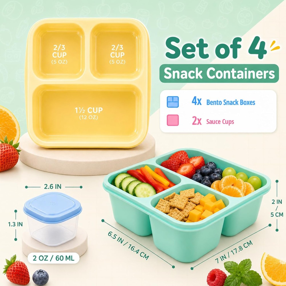 3칸 도시락 용기, 성인용 재사용 가능, 쌓아 올릴 수 - Food Snacks For Picnic 리뷰 및 가격