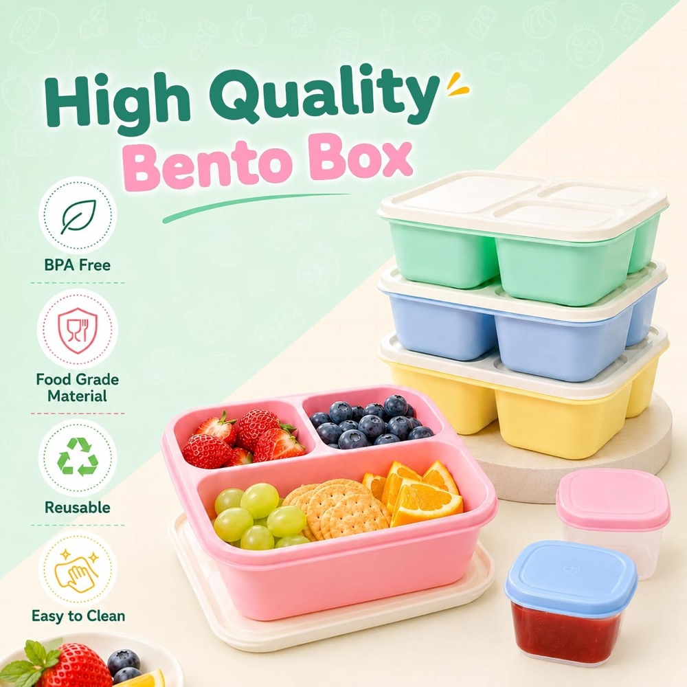 3칸 도시락 용기, 성인용 재사용 가능, 쌓아 올릴 수 - Food Snacks For Picnic 리뷰 및 가격