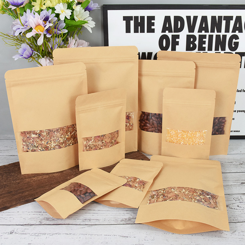 20/50pcs 크래프트 종이 지퍼 잠금 가방 창 음식 - Food Z 리뷰 및 가격